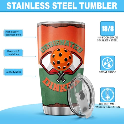 Designated Dinker Pickleball Gift 20oz Tumbler, Funny Stainless Steel Insulated Travel Cup for Men and Women, Unique Pickleball Player Mug for Birthday, Christmas, Retirement - color: Pickleball Lover
