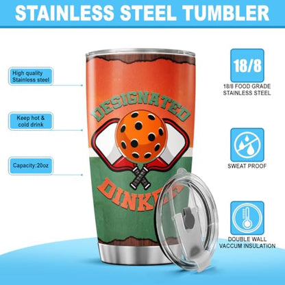 Designated Dinker Pickleball Gift 20oz Tumbler, Funny Stainless Steel Insulated Travel Cup for Men and Women, Unique Pickleball Player Mug for Birthday, Christmas, Retirement - color: Pickleball Lover