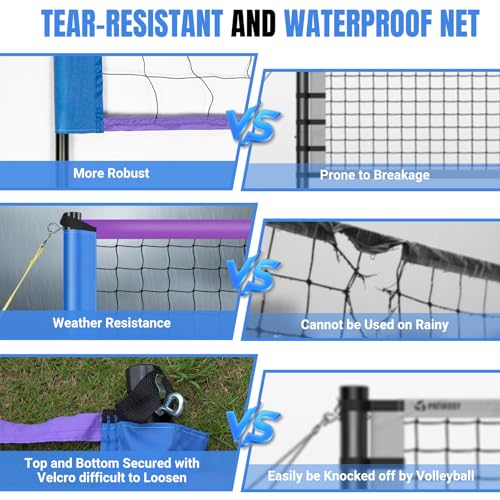 SPOYNAL Portable Volleyball Net for Backyard & Beach - 20FT/32FT Outdoor Volleyball Set with Adjustable Height (8ft/7.8ft/7.4ft), Boundary Line, Volleyball, Pump & Carry Bag