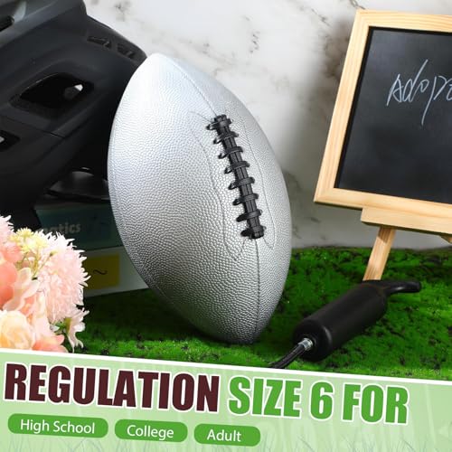 Syhood 12 Pack Composite Leather Footballs Official Size Footballs Bulk Leather Inflatable Football with Pump Regulation Highschool College Football for Training and Recreational Play - color: Silver, size: Size 6