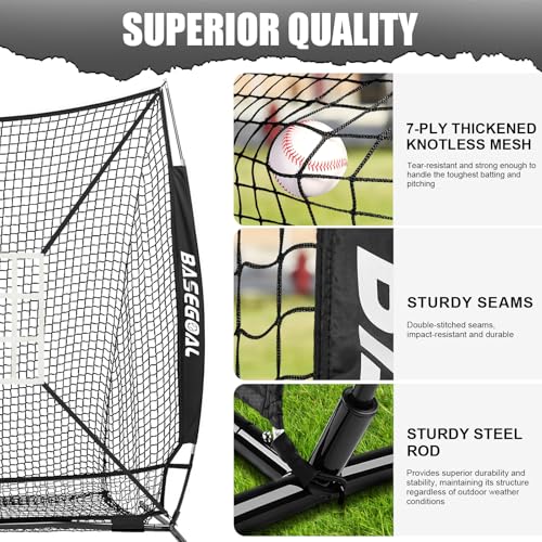 BaseGoal 6'×6' Baseball Softball Practice Net,Baseball Backstop,for Hitting Pitching Batting Catching with Bow Frame,Bonus Strike Zone,Target