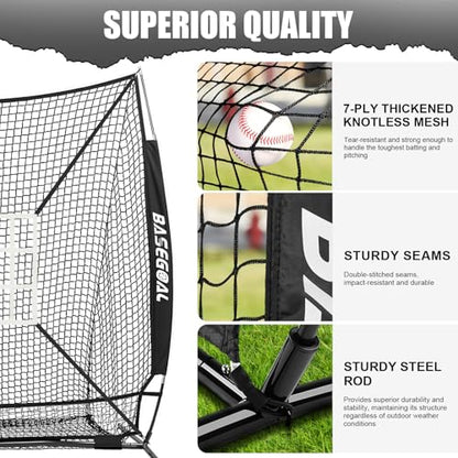 BaseGoal 6'×6' Baseball Softball Practice Net,Baseball Backstop,for Hitting Pitching Batting Catching with Bow Frame,Bonus Strike Zone,Target