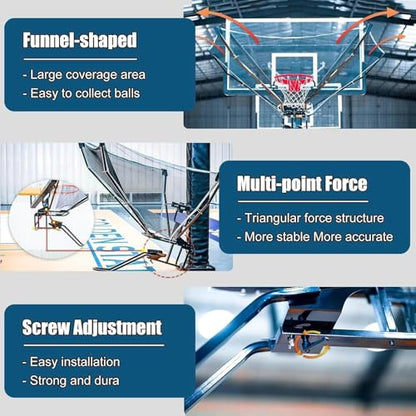 Basketball Hoop Returner Return Attachment Shooting Machine Metal Ball with Net Rotating Chute Rebounder Exercise for Shot Ef