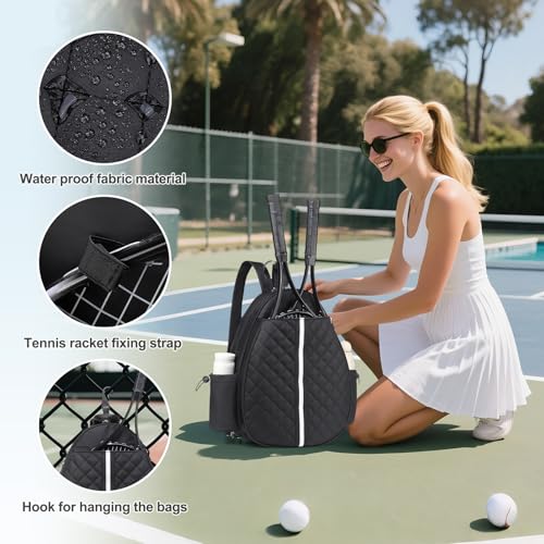 Tennis Bag, Convertible Sling Crossbody Backpack Waterproof Reversible Racket Bags for Women Men - color: Black