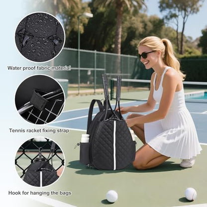 Tennis Bag, Convertible Sling Crossbody Backpack Waterproof Reversible Racket Bags for Women Men - color: Black