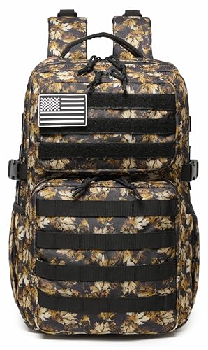 Wotony Military Tactical Backpack for Men Waterproof Daypack 3 Day Assault Pack Molle Bag with Water Bottle Holder - color: Yellow Maple Leaves, size: 25L