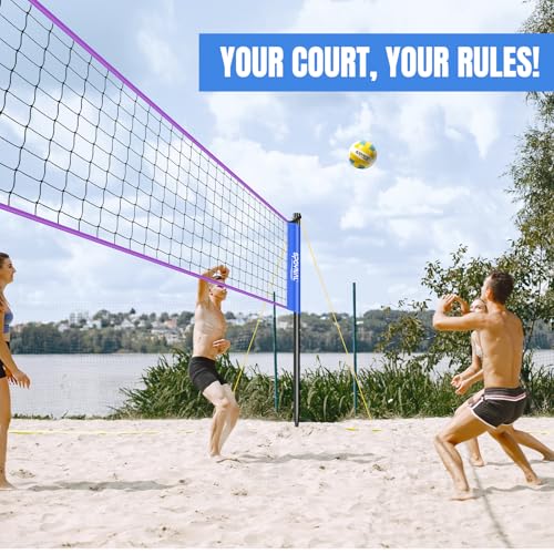 SPOYNAL Portable Volleyball Net for Backyard & Beach - 20FT/32FT Outdoor Volleyball Set with Adjustable Height (8ft/7.8ft/7.4ft), Boundary Line, Volleyball, Pump & Carry Bag