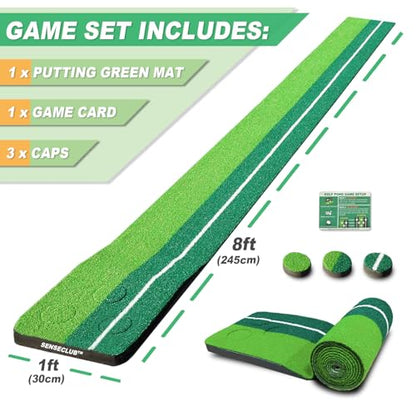 SENSECLUB Indoor Putting Green, Foldable Putting Mat Golf Game Set, Golf Gifts for Men with Ball-Collect System - style: Green 3 caps