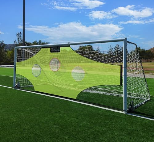Skill-Shot Professional Soccer Shooting Practice Target Net & Rebounder. 7 Zone, Colored Fluorescent Goal Shot Scoring & Training Aid. Soccer Frame Not Included. (24' X 8' FT)