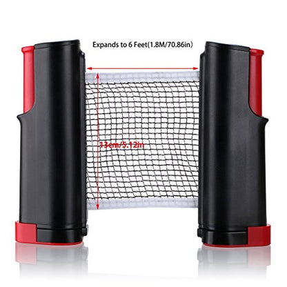 Hipiwe Retractable Table Tennis Net Replacement, Ping Pong Net and Post with PVC Storage Bag, 6 Feet(1.8M, Fits Tables Up to 2.0 inch 5.0 cm - color: Black