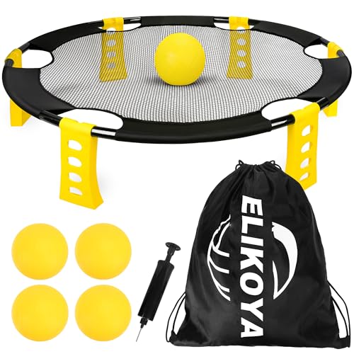 Outdoor Beach Ball Game Includes 4 Balls, Net and Carrying Bag - Roundnet Yard Games Set for Adults, Kids, and Family - Perfect for Beach, Yard, Lawn, Backyard, and Park