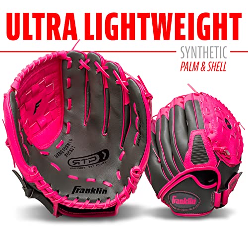 Franklin Sports RTP Kids Baseball Gloves - Child's Teeball Glove + Ball Set - Boys + Girls Mitt Set - Kids + Toddler - Right Hand Throw - 10.5" - Pink