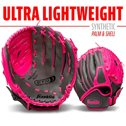 Franklin Sports RTP Kids Baseball Gloves - Child's Teeball Glove + Ball Set - Boys + Girls Mitt Set - Kids + Toddler - Right Hand Throw - 10.5" - Pink