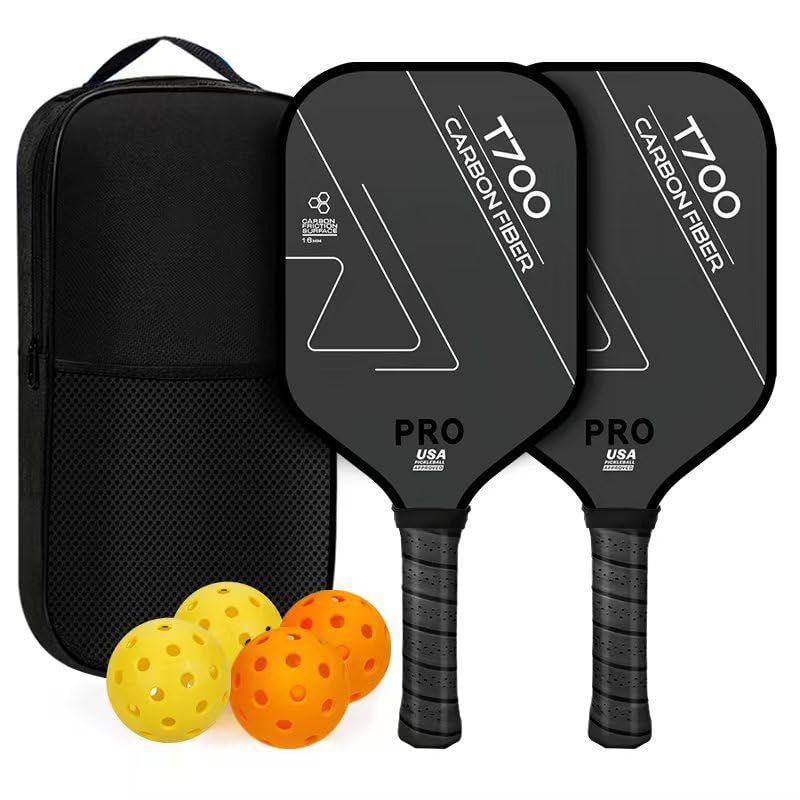 Pickleball Paddle Set of 2 T700 Carbon Fiber – Textured Surface Rackets for Spin & Control, Includes 4 Pickleballs & Bag, Durable Lightweight Pickleball Kit - color: 1