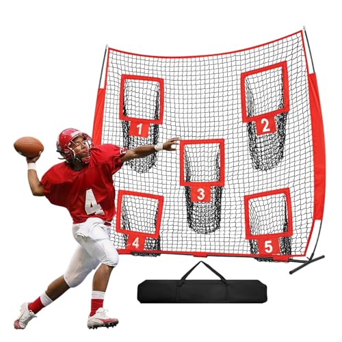 7×7ft Football Throwing Net with 5 Targets,UV-Resistant Football Training Net for Outdoor Great for Quarterback & Youth Practice Includes Carry Bag