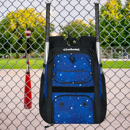 Goloni Youth Baseball Bag,Baseball Backpack with Shoes Compartment,Softball Bag with Fence Hook for T-Ball Bat & Equipment - color: Starry Sky Blue