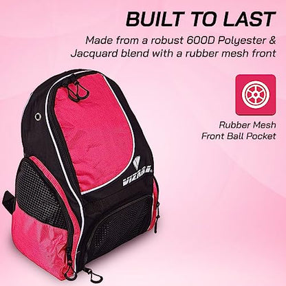 Vizari Solano Soccer Backpack With Ball Compartment and Vented Ball Pocket and Mesh Side Cargo Pockets for Adults and Teens - color: Neon pink
