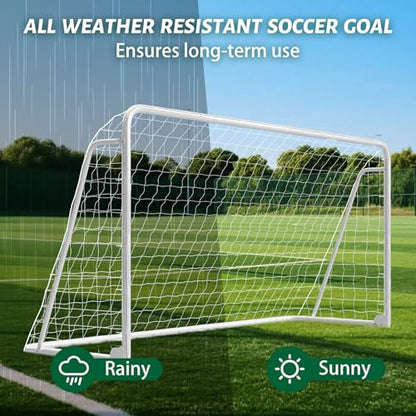NAIZEA Soccer Goals - 24x8/21x7/18x7/12x6/16x7/10x6/8x6/6x4FT Soccer Goals for Backyard Training- Portable Metal Soccer Net for Youth & Adults - Heavy Duty Steel for Indoor Outdoor Games & Practice - size: 12ft x 6ft, style: Trainer-White/Steel