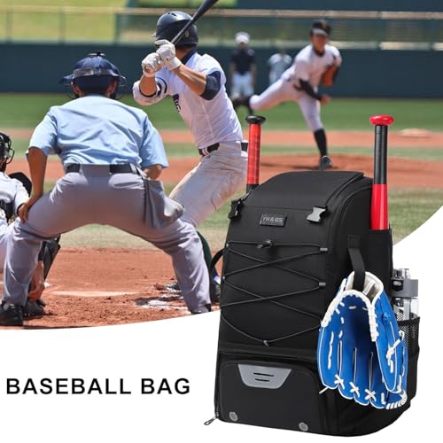 Baseball Bag - Baseball Backpack with Fence Hook, Youth Bat Holder | Softball Bag with Compartments for Batting Helmet, Tee Ball Glove, Boys and Adult Baseball Field Gear