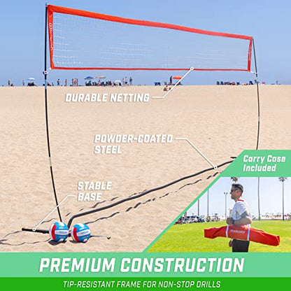 GoSports Freestanding Volleyball Training Net - 12 ft or 20 ft - Indoor our Outdoor Use, Instant Setup, and Height Adjustable