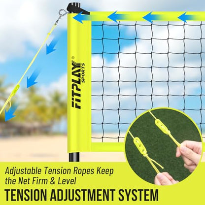 Portable Outdoor Volleyball Net Set,32FT Regulation Size Volleyballs Net System with Height Adjustable Poles,PU Volleyball,Pump,Boundary Line,Anti-Sagging and Carry Bag for Backyard,Beach,Lawn
