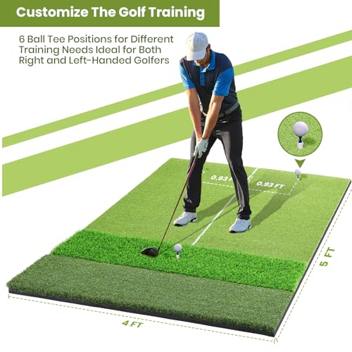 5x4ft & 6x4ft Extra Large Golf Hitting Mat, 26mm Thick Tri-Turf Golf Practice Mat for Indoor Outdoor Training, 3-in-1 Professional Golf Turf for Driving, Chipping & Swinging, Gifts for Him Men Women