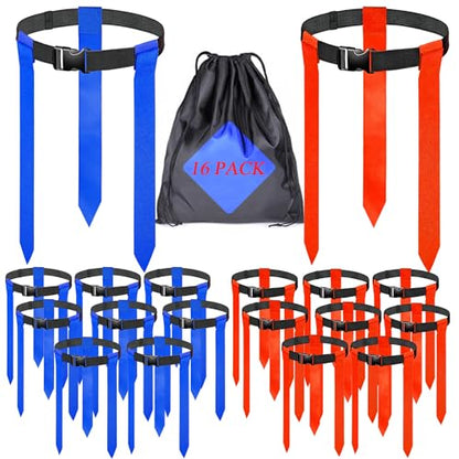 16 Sets Flag Football Belts, Adjustable Flag Football Set, Flag Football Flags Training Set Include Cones - color: 16 Sets Flag Football Belts
