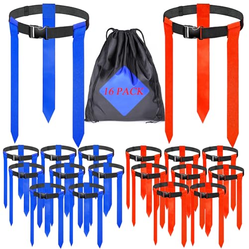 16 Sets Flag Football Belts, Adjustable Flag Football Set, Flag Football Flags Training Set Include Cones - color: 16 Sets Flag Football Belts