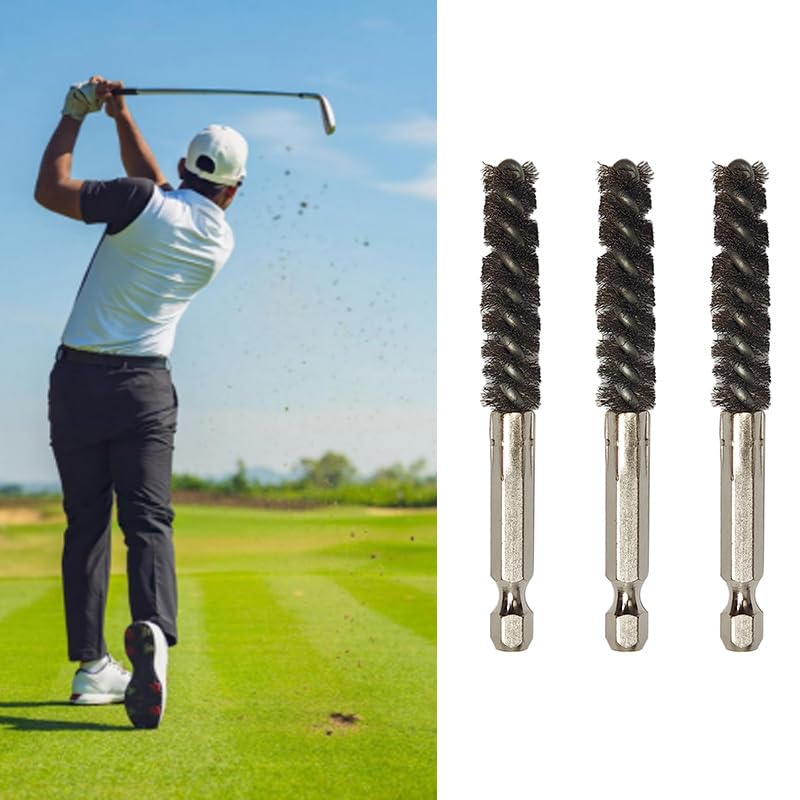 6 Pcs Golf Clubs Head Hosel Brush, Silver Golf Club Cleaner Brush Stainless Steel Wire Bore Brush Hex Shank Handle Electric Drill Wire Brush for Wood and Iron