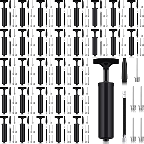 Fumete 100 Sets Ball Pump Bulk Air Pump for Sports Balls Include Needle Nozzle Extension Hose Portable Hand Inflation Kit for Basketball Soccer Football Balloon Back to School - color: Black