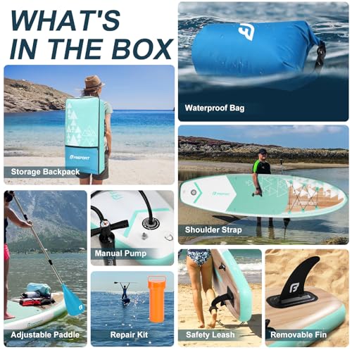 FBSPORT 11' Premium Stand Up Paddle Board, Yoga Board with SUP Accessories & Carry Bag | Wide Stance, Surf Control, Non-Slip Deck, Leash, Paddle and Pump for Youth & Adult