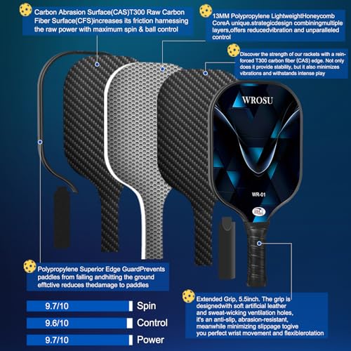 Carbon Fiber Pickleball Paddles Set of 4 or 2 Rackets,USAPA Approved Pickleballs Equipment with Balls,Bag,Accessories,Carbon Fiber T300 Lightweight Pickleball Racquet Set for Men,Women,Kids,Adults - color: 4-Pack-Electric Blue & Jet Black