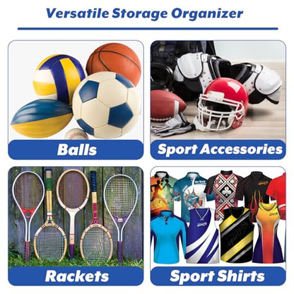 Cosmos Ball Storage Organizer Over Door Hanging Sports Equipment Storage Net Bag Home Garage Sports Accessories Hanging Bag for Holding Basketball Football Soccer Volleyball, with 2 Pcs Metal Hooks