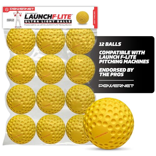 PowerNet Launch F-lite Softball & Baseball Pitching Machine, Dimpled Practice Balls, Bucket of Baseballs, Coaching Bucket Bundle for Pitching Machine, Baseball Training Equipment - style: F-Lite Softballs (12-Pack)
