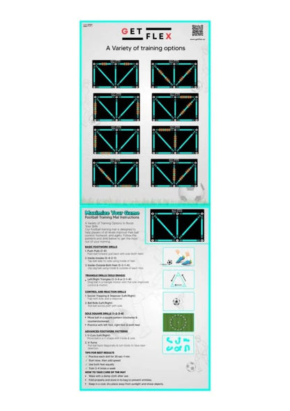 Soccer Training Mat with Video Guide, Kick Trainer & Ball Controller, Soccer Footwork Training Mat for Dribbling, Agility & Coordination, Non-Slip Indoor Outdoor Soccer Training Equipment for All Ages