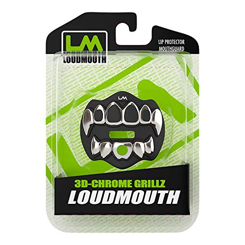 Loudmouth Football Mouth Guard - 3D Chrome Grillz Football Mouthpiece, Fits Adult & Youth, Mouth Guard Accessories (3D Grillz - Chrome Black/Silver) - color: 3d Grillz - Chrome Black/Silver