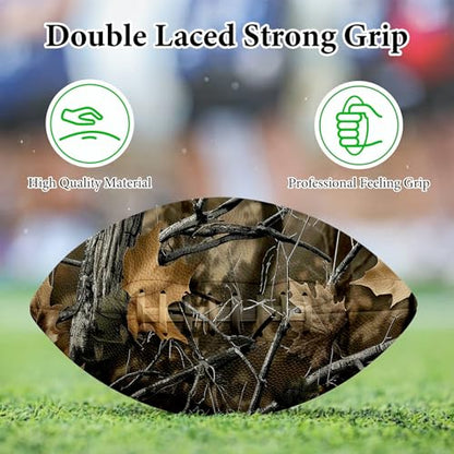 American Football, Official Size 11.9 x 7.3 Inch, Premium Composite Leather High-Grip Ball with Pro-Style Lacing, Unique Prints for Training, Games & Gifts - color: Camo Tree