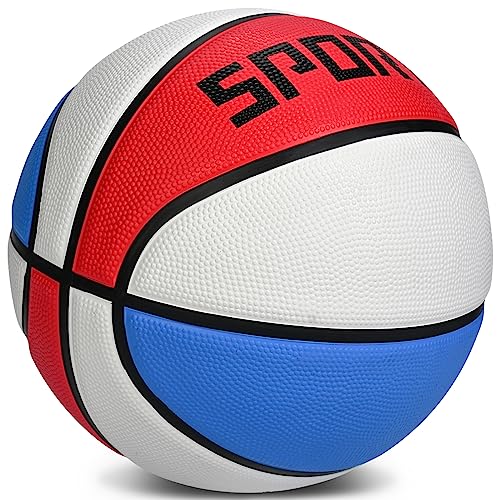 KUYOTQ Kids Toddler Youth Adult Size (3~7) Basketball Thickened Rubber or Leather Small Mini Basketball Soft Touch in & Outdoor Wear Resistant Basketball for Boys Girls Basketball Gifts (Deflated) - color: Thickened Rubber Red White Blue, size: 3 Toddlers