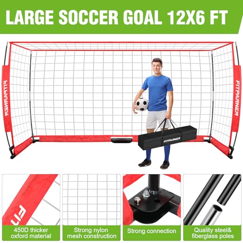 8x6ft,12x6ft Soccer Goals for Backyard,Portable Soccer Goal Training Equipment,Collapsible Metal Base Soccer Net Set,1 Goal +1 Soccer Ball + 6 Cones + 1 Ball Pump + 1 Carry Bag