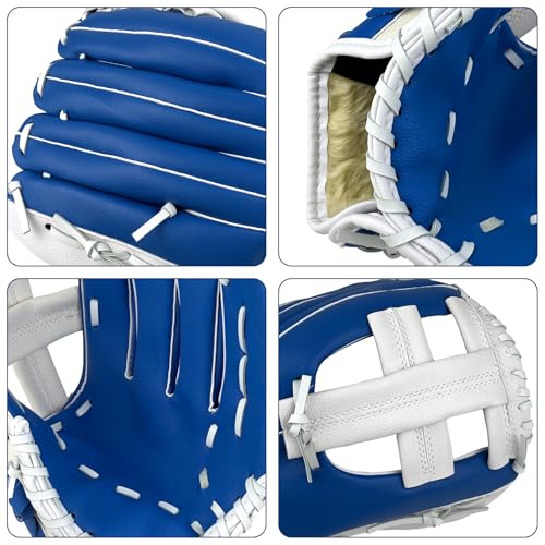 Baseball Glove, Softball Glove, Baseball Mitt, 10.5''-12.5'' for Youth Adult Training and Beginner Play, Synthetic Leather Outfield Mitts, Right Hand Throw - color: Blue,White, size: 11.5"