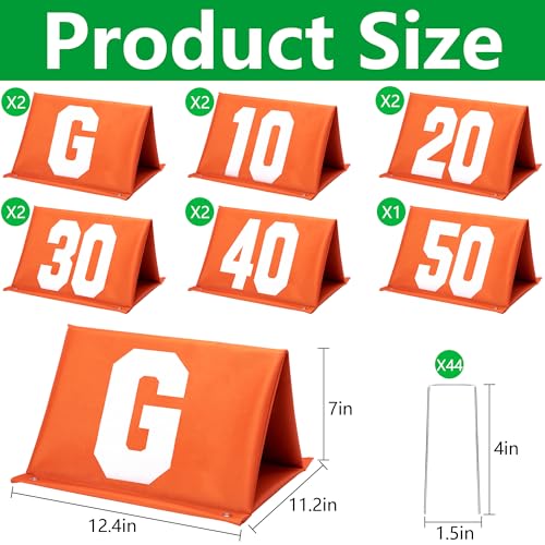 Set of 11 Standing Football Yard Markers, High Visibility Football Field Line Signs with Carrying Bag, Orange Field Yard Markers for Sport Training Equipment