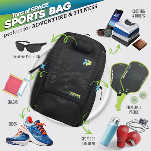 Hoopis Extra-Large Pickleball Travel Backpack – Carry-On Size Tournament Bag – Fits 4–6+ Paddles – Oversized Gear Bag with Shoe Compartment – NOT a Standard Backpack