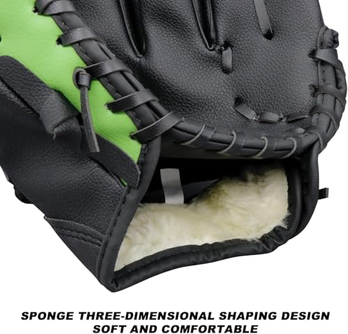 Baseball Glove for Adults & Youth | 10.5-12.5 Inch Training Outfield Mitt | Premium Synthetic Leather | Right-Hand Throw Baseball Softball - color: Green Black, size: 11.5 inch