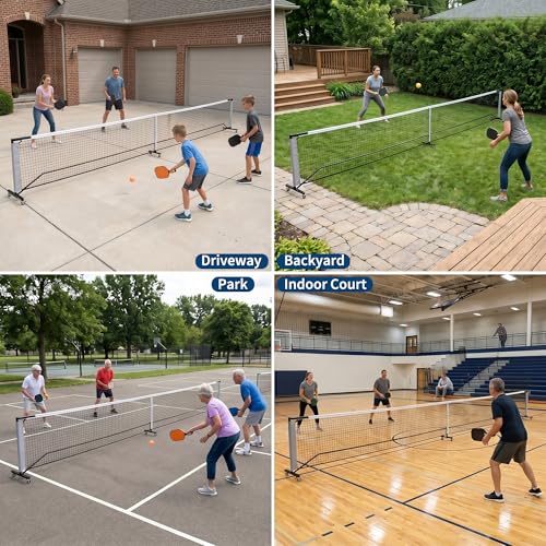 Portable Pickleball Net with Wheels, 22FT Regulation Size Pickle Ball Net, Heavy Duty PE Net with Carry Bag, Easy Setup for Driveway Backyard Outdoor Court