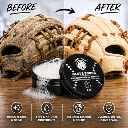 Rhino Wax - Baseball Glove Scrub Kit - Deep Cleans Base Ball or Softball Gloves with Powerful Scrubbing Formula - Kit Includes Scrub, Brush, and Microfiber Cloth in a Convenient Canvas Bag - USA Made - size: Scrub Tin (Only)
