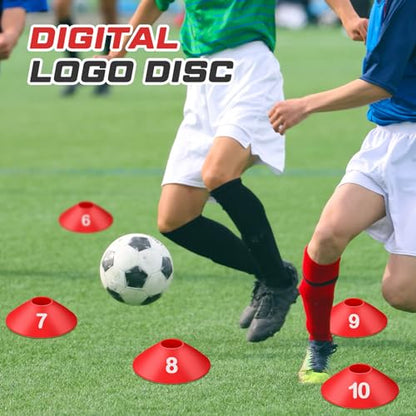 10 Pcs Numbered Sports Disc Cones 1-10 Soccer Cones with Mesh Carry Bag Flexible Agility Cones Soft Field Cones for Gym PE Classes School Activities Games, Sports Training Equipment - color: Red