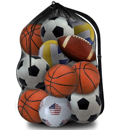 Heavy Duty Mesh Ball Bag, 30x40‘’ Large Sports Equipment Organizer for Soccer Basketball Volleyball, Breathable Gear Bag with Adjustable Strap for Coaches and Gym