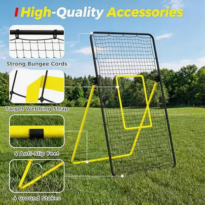 Volleyball Rebounder Net 7x4 Ft, Bounce Back Training Equipment with Angle Customization for Practicing Digging, Setting, Spiking - color: Black&Yellow