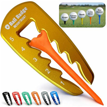 Adjustable Golf Tee Height Tool (5-Level Precision) – Universal Fit for Wooden & Plastic Tees, Consistent Tee Height Setter for Drivers, Fairway Woods & Irons, Durable Aluminum Golf Swing Training Aid - color: Gold