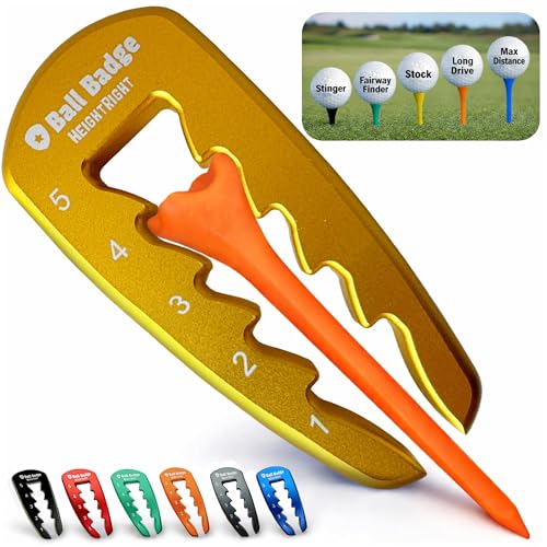 Adjustable Golf Tee Height Tool (5-Level Precision) – Universal Fit for Wooden & Plastic Tees, Consistent Tee Height Setter for Drivers, Fairway Woods & Irons, Durable Aluminum Golf Swing Training Aid - color: Gold
